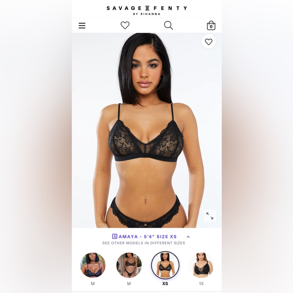 NEW (NWT) Savage X Fenty by Rihanna lingerie black lace bralette size XS